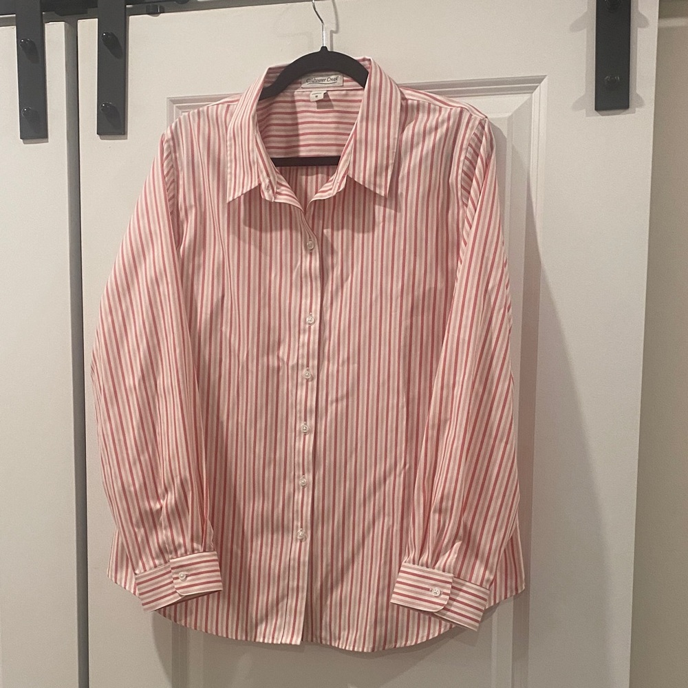 XL Coldwater Creek  18  top Red & White 100% cotton Striped button down  Shirt
